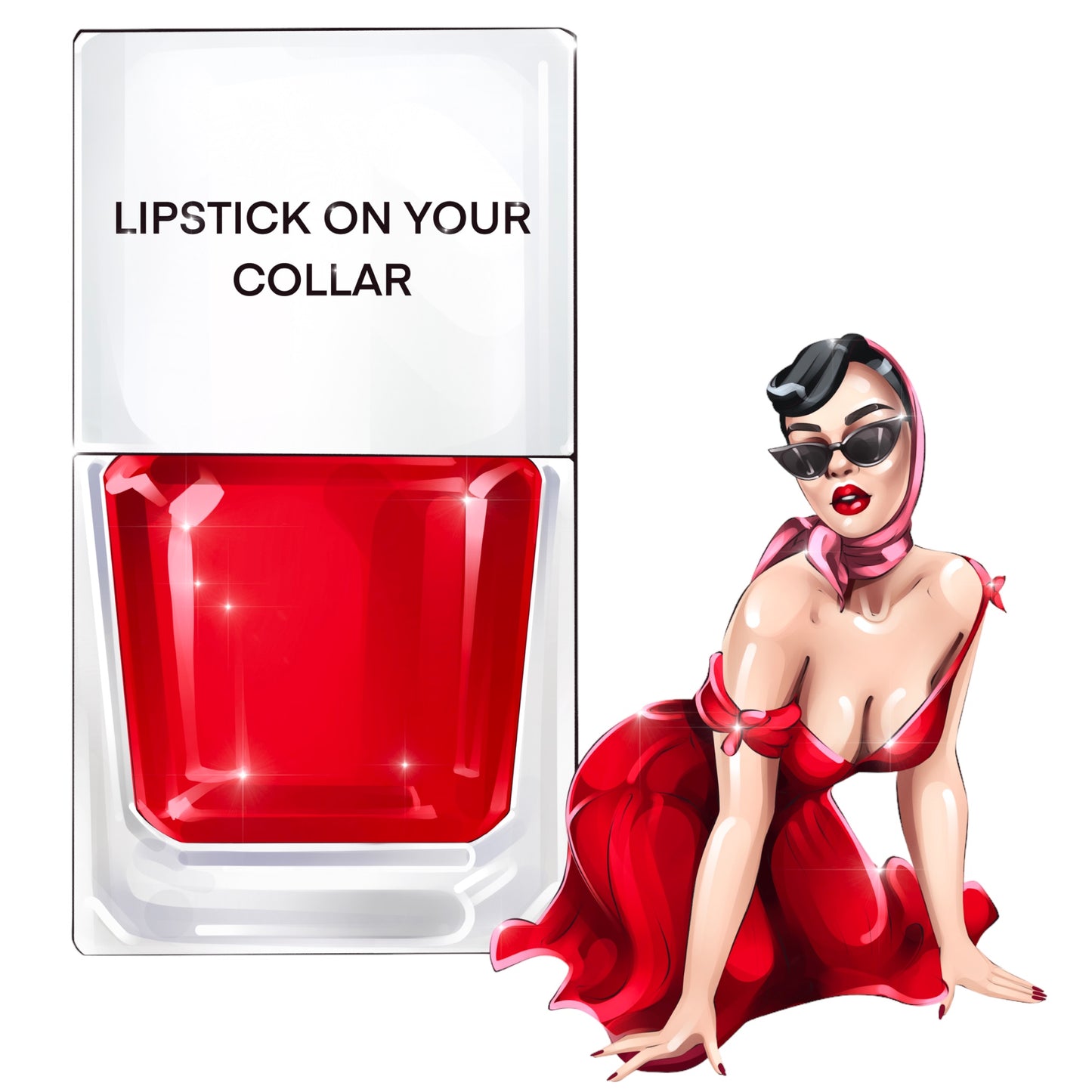 A True Nail Polish pinup for Lipstick On Your Collar , a bright red shade