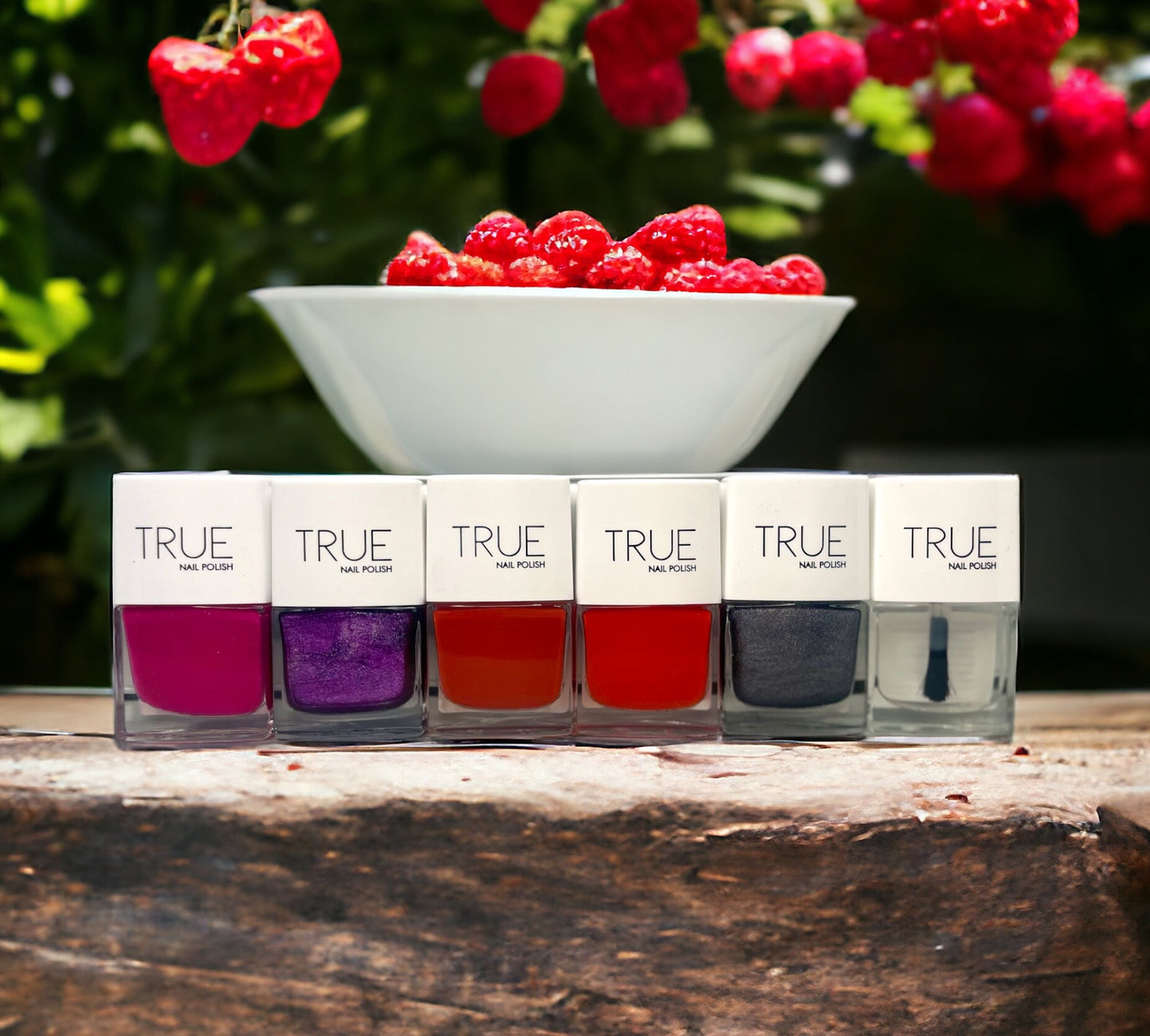 A photo of the berry collection from True Nail Polish 
