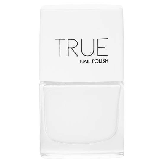 A bottle of Santorini, a bright white shade from True Nail Polish
