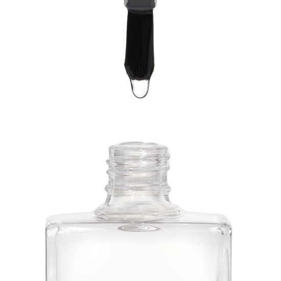 A bottle of Base & Top Coat, a clear polish, providing a protective base and shiny finish to your manicurefrom True Nail Polish