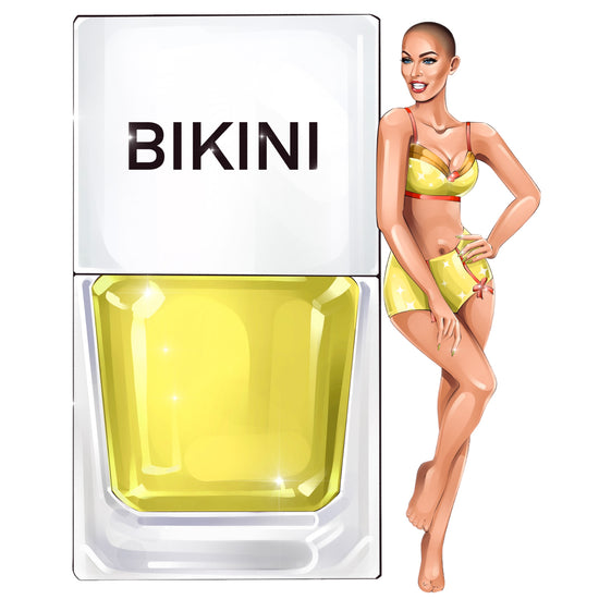 A True Nail Polish pinup for Bikini, a bright yellow shade