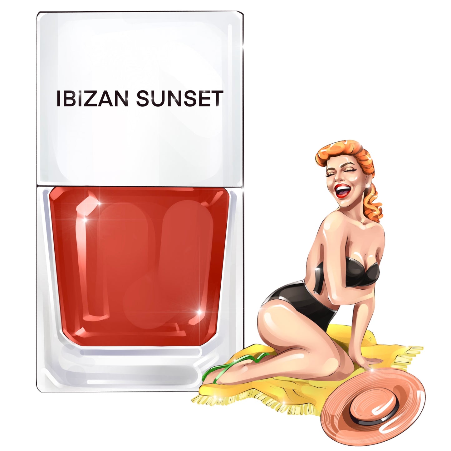 A True Nail Polish pinup for Ibizan Sunset , a bright orange  shade