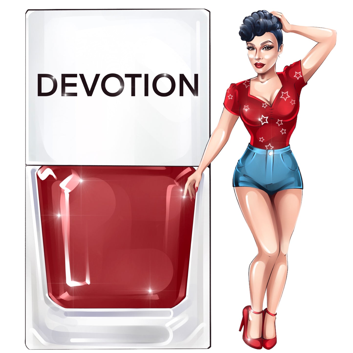 A True Nail Polish pinup for Devotion , a coral shade