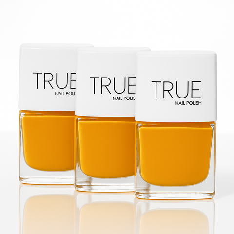 Yellow nail polish from True Nail Polish. Vegan, cruelty free, breathable, plant based and nontoxic. 