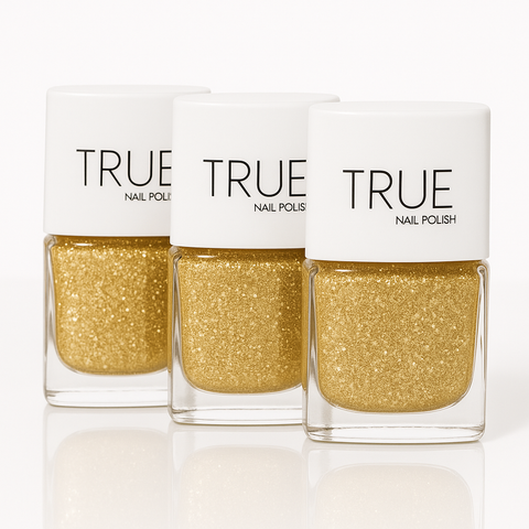 Gold nail polish from True Nail Polish. Vegan, cruelty free, breathable, plant based and nontoxic. 