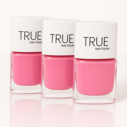 Pink nail polish from True Nail Polish. Vegan, cruelty free, breathable, plant based and nontoxic. 