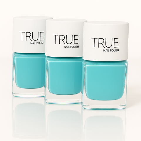 Blue nail polish from True Nail Polish. Vegan, cruelty free, breathable, plant based and nontoxic