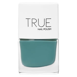 A bottle of Rock Pool, a dark teal shade from True Nail Polish