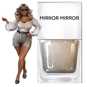 A True Nail Polish pinup for Mirror Mirror a silver glitter shade from True Nail Polish 