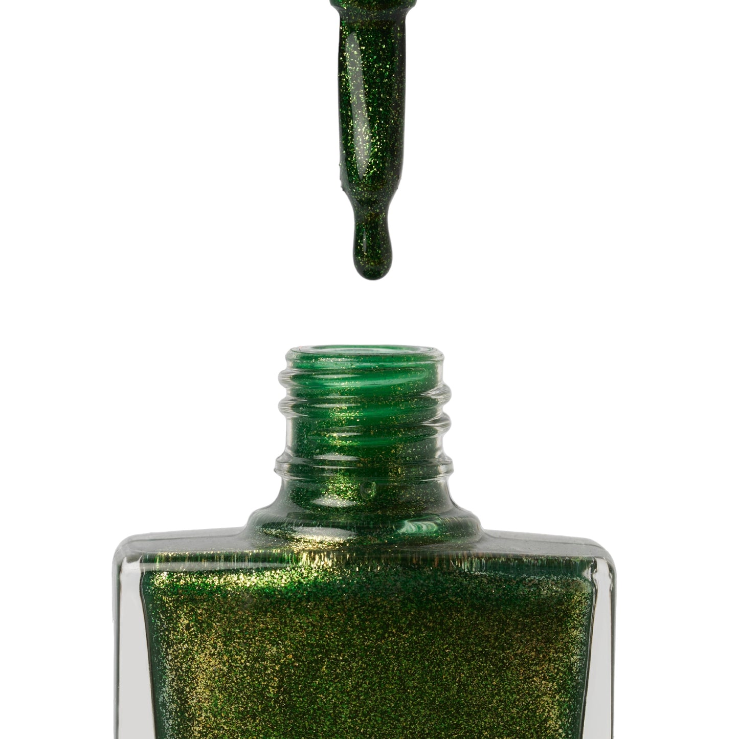 A bottle of Lucky Charm, a green glitter shade from True Nail Polish