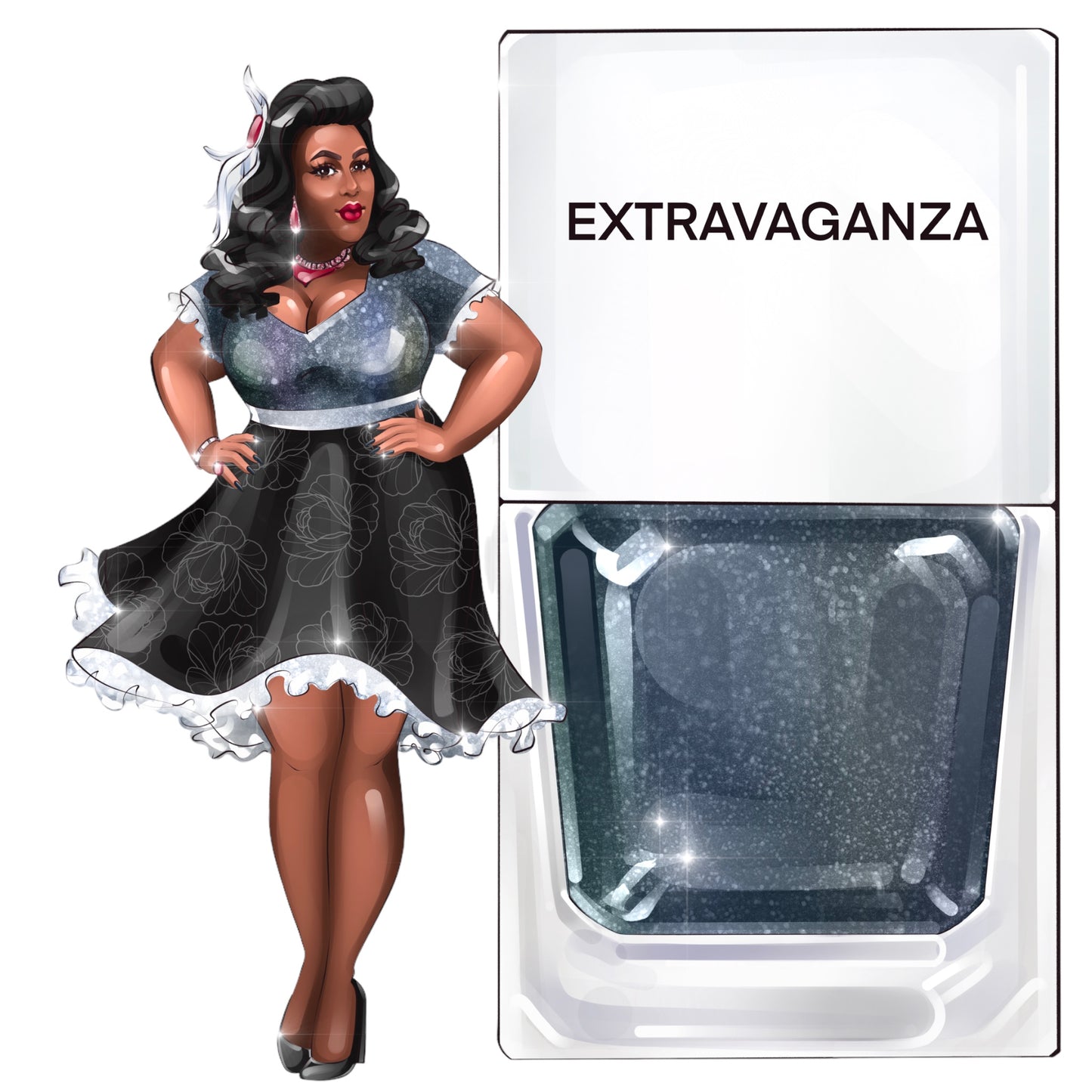 A True Nail Polish pinup for Extravaganza a grey holographic  glitter shade