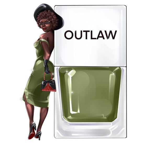 A True Nail Polish pinup for Outlaw a green shade from True Nail Polish 