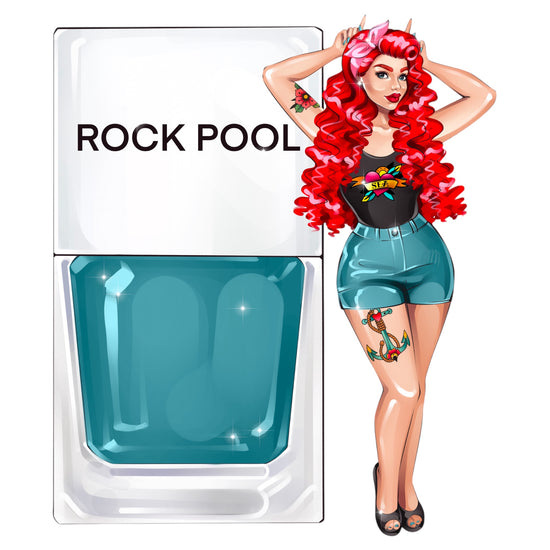 A True Nail Polish pinup for Rock Pool a teal shade from True Nail Polish 