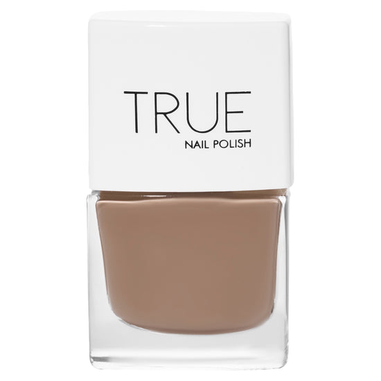 A bottle of Empathy a nude, pale brown shade shade from True Nail Polish