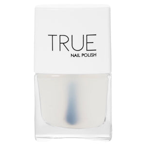 A bottle of High Gloss Top Coat, a clear shade from True Nail Polish that provides a matte finish 