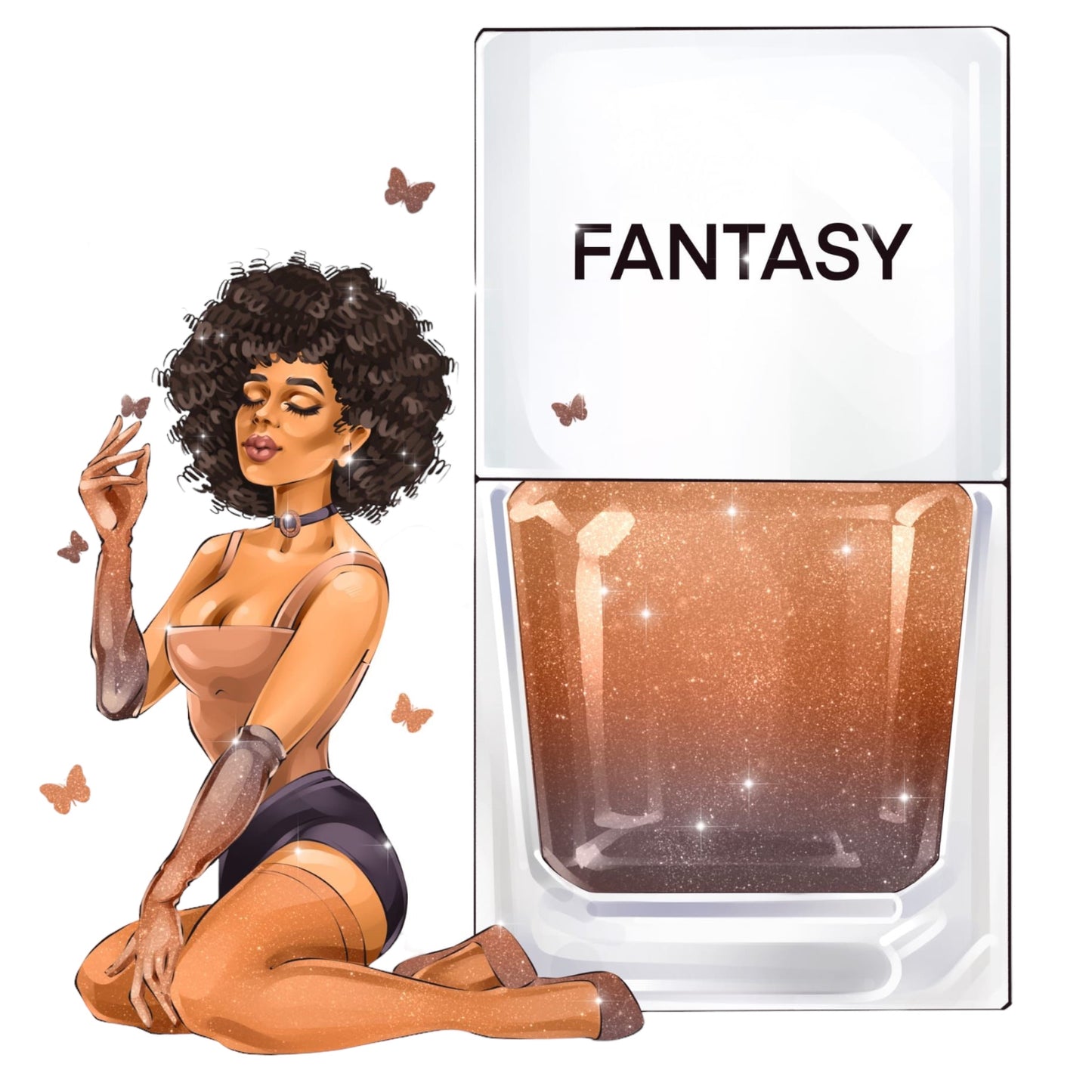 A True Nail Polish pinup for Fantasy a rose gold glitter shade