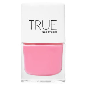A bottle of Aloha, a bright pink shade from True Nail Polish
