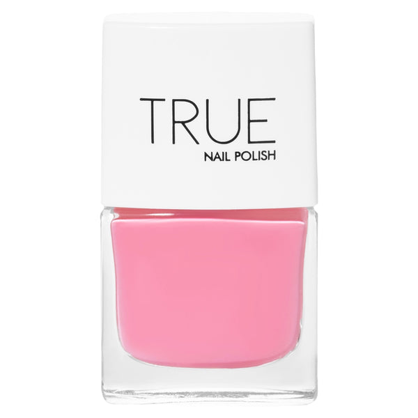 A bottle of Aloha, a bright pink shade from True Nail Polish