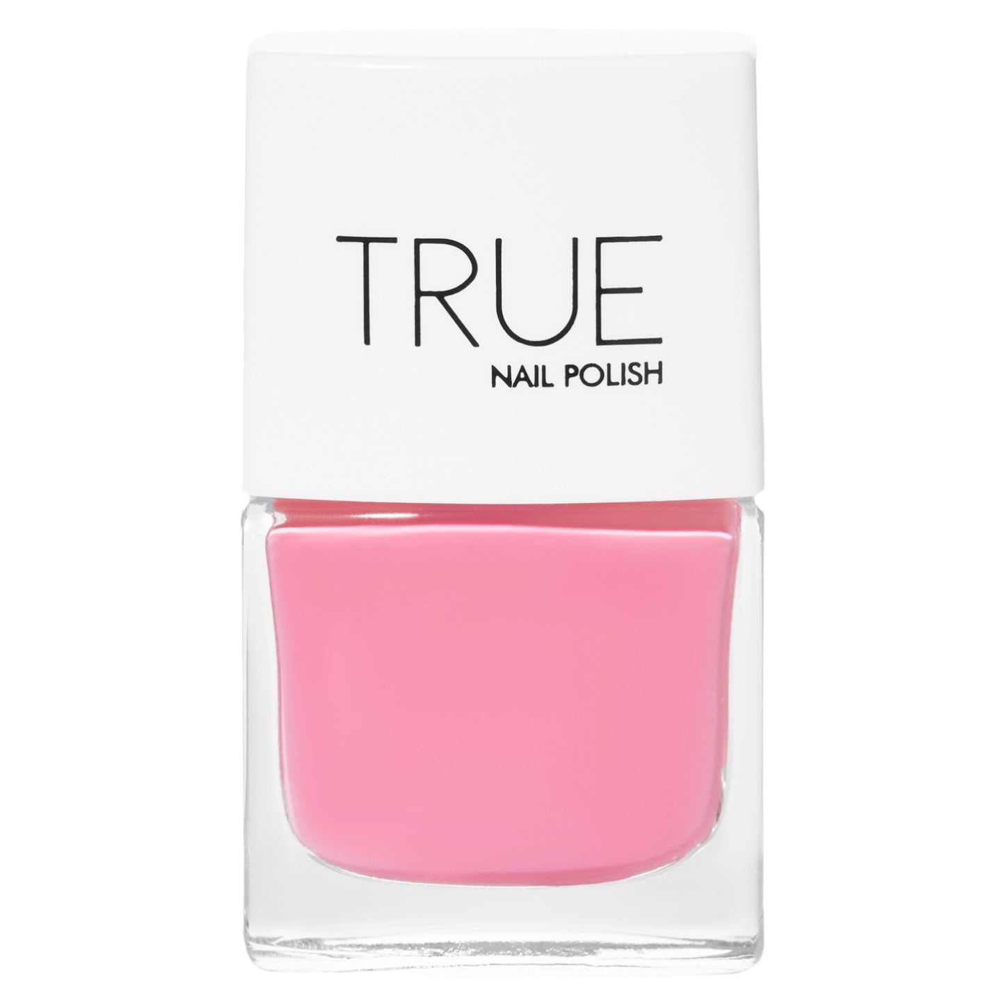 A bottle of Aloha, a bright pink shade from True Nail Polish