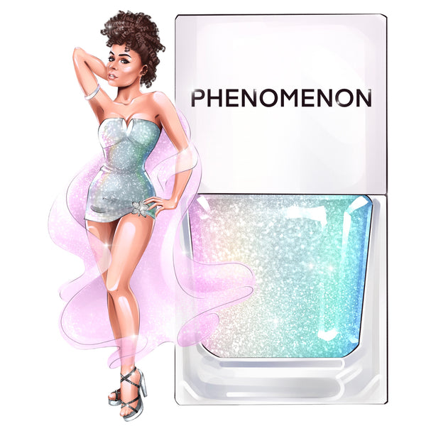 A True Nail Polish pinup for Phenomenon  a silver holographic  glitter shade from True Nail Polish 