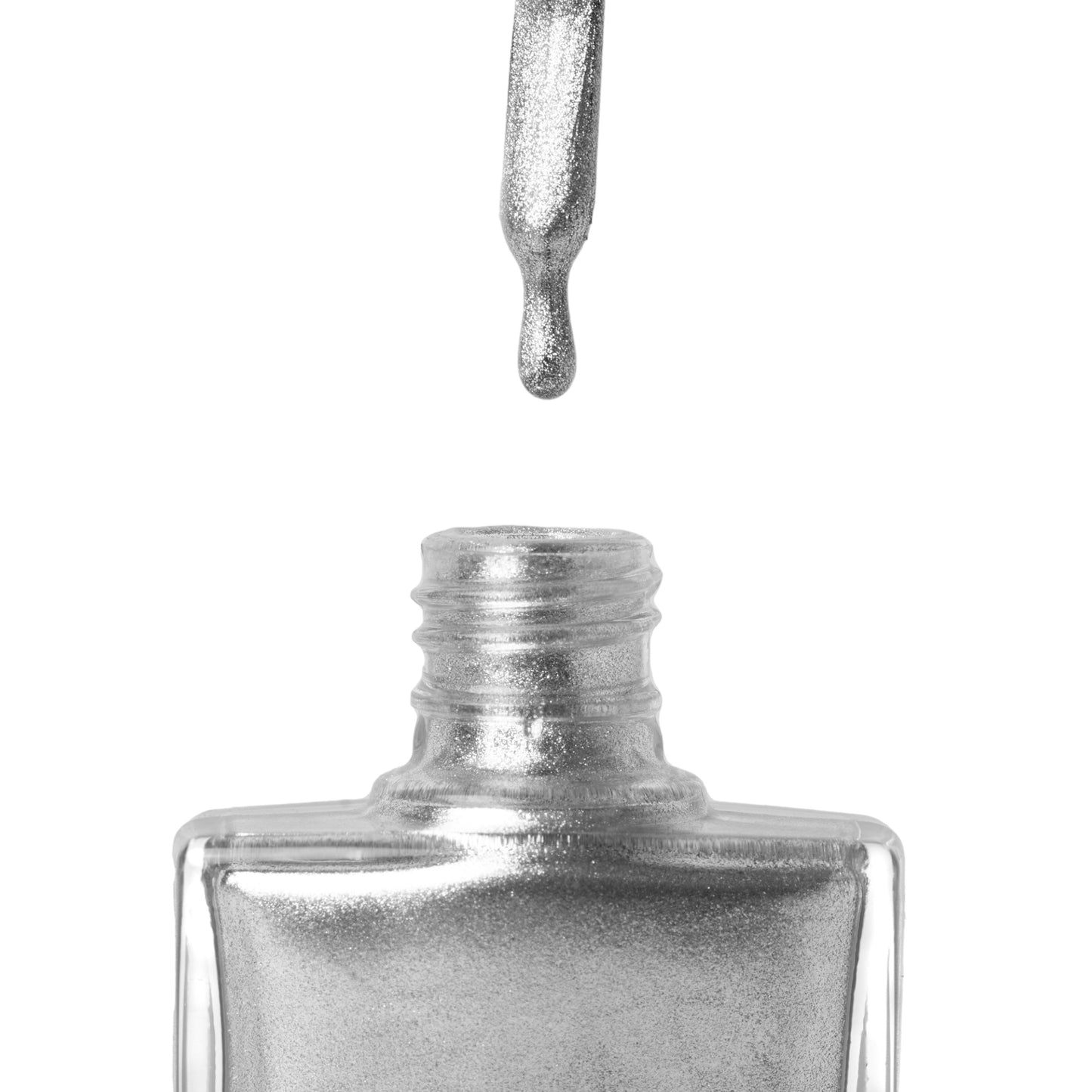 A bottle of Mirror Mirror a silver glitter shade from True Nail Polish