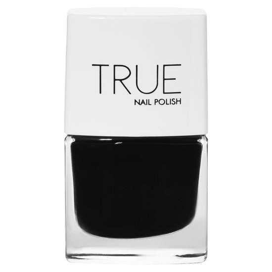 A bottle of L.B.D a glossy black shade from True Nail Polish