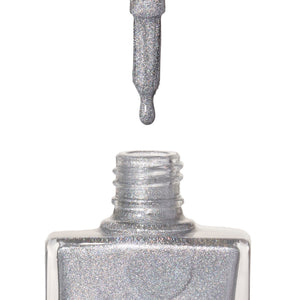 A bottle of Phenomenon, a silver holographic glitter shade from True Nail Polish