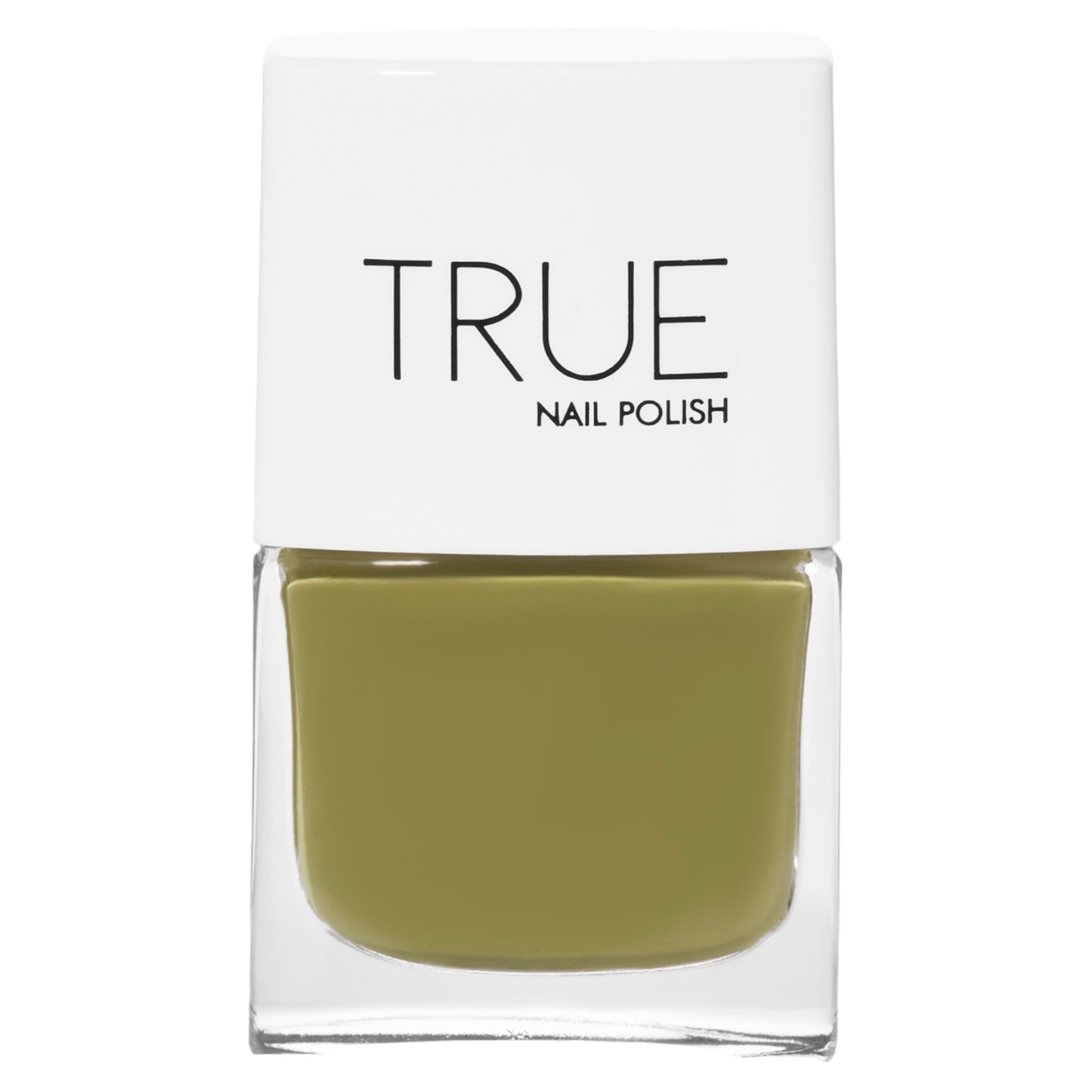 A bottle of Outlaw a khaki green shade from True Nail Polish