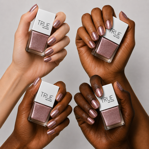 Manicure wearing Fantasy glitter nail polish by TRUE Nail Polish with a glossy gel-effect finish, perfect for parties, weddings, festivals and special occasions.