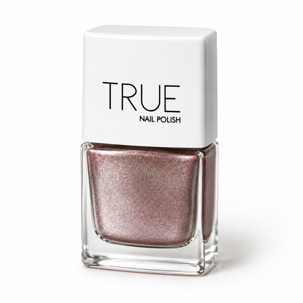 Bottle of Fantasy glitter vegan nail polish by TRUE Nail Polish with dazzling sparkle, glossy gel-effect finish and long-lasting chip-resistant formula.