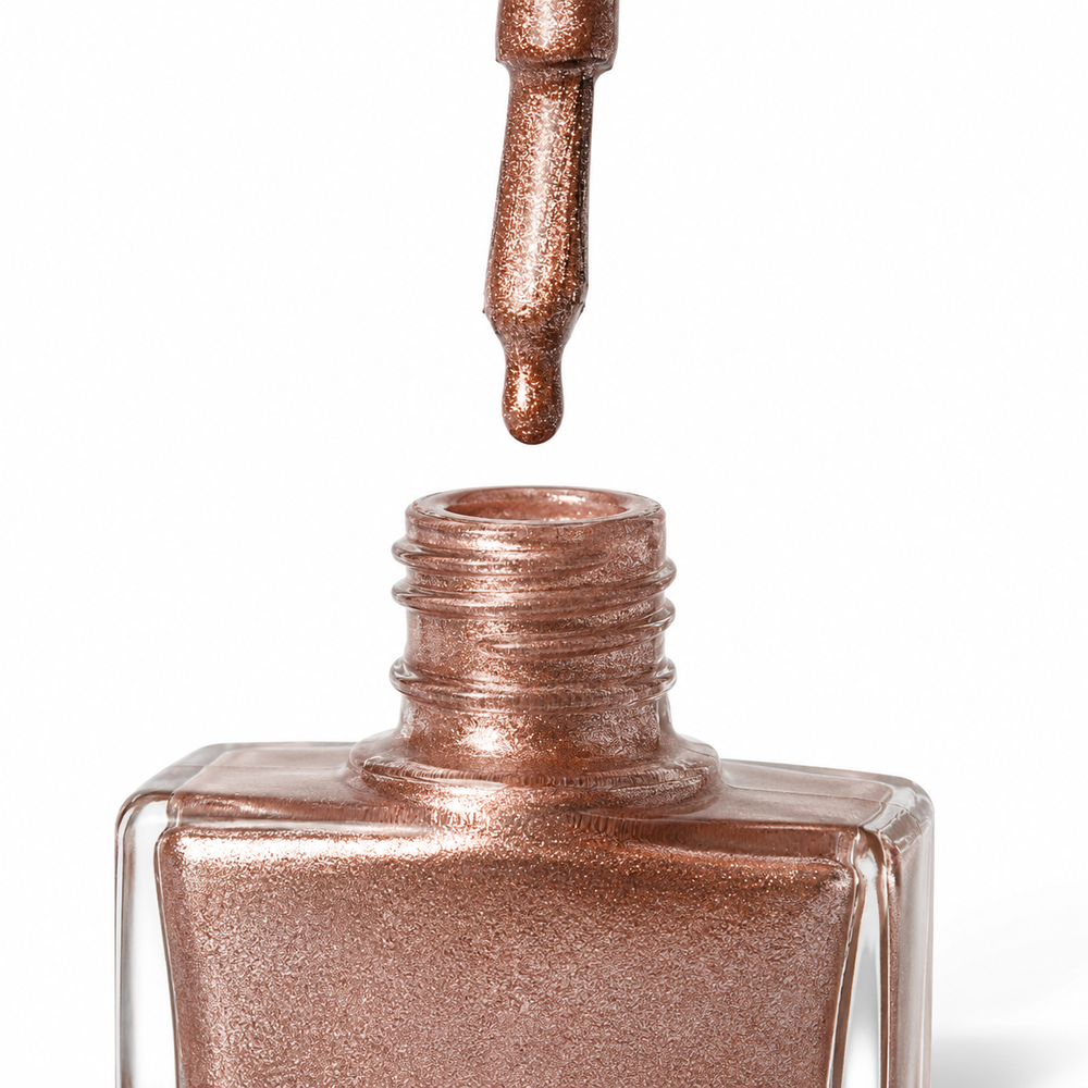 Bottle of Fantasy glitter vegan nail polish by TRUE Nail Polish with dazzling sparkle, glossy gel-effect finish and long-lasting chip-resistant formula.