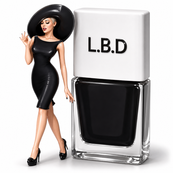 L.B.D by TRUE Nail Polish, a classic jet black vegan nail polish with brilliant shine, long-lasting colour and a professional salon-quality finish. true nail polish pin-up