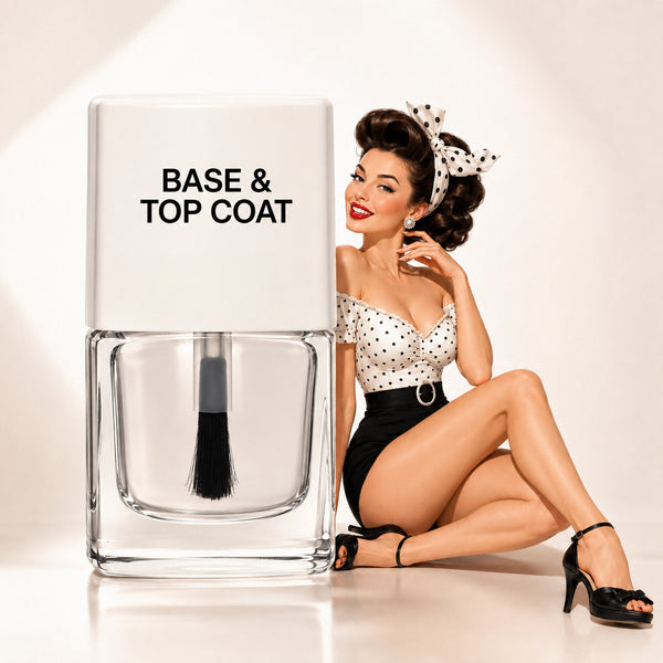 True Nail Polish pin-up for vegan, clear base and top coat. perfect base and protective top coat. 2-in-1, breathable, quick drying nail polish