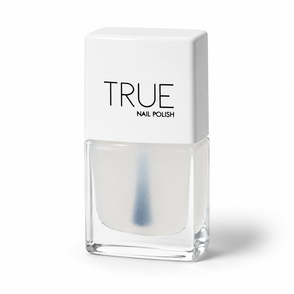 Bottle of Matte Top Coat by TRUE Nail Polish that transforms glossy nail polish into a smooth velvet matte finish with a vegan, cruelty-free formula.