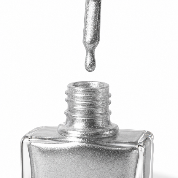 Reflective silver glitter nail polish by TRUE Nail Polish featuring a vegan, cruelty-free, quick-drying formula with brilliant salon-quality shine.
