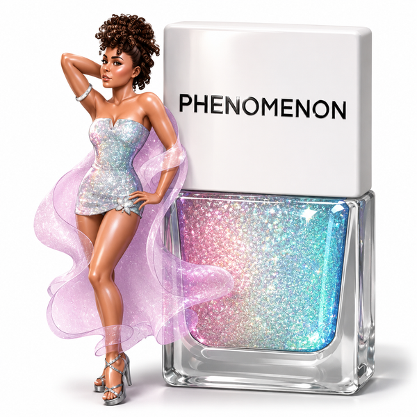phenomenon by TRUE Nail Polish, a shimmering silver holographic vegan nail polish with rainbow sparkle, brilliant shine and professional salon-quality finish. true nail polish pin up