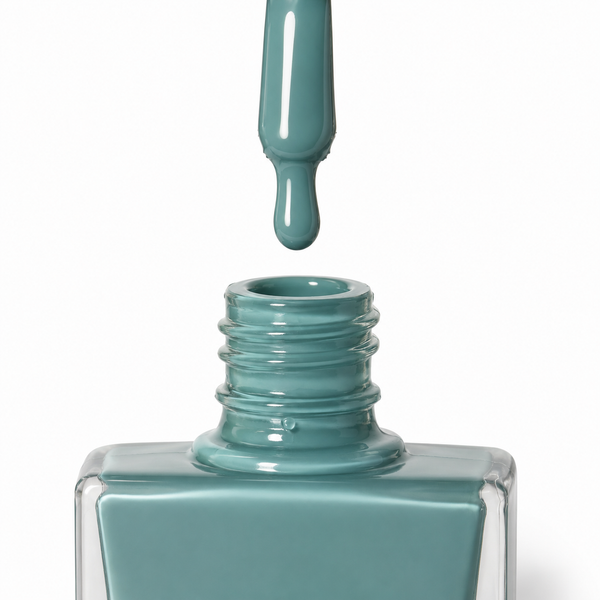 Deep teal gel-effect nail polish in Rock Pool by TRUE Nail Polish featuring a vegan, cruelty-free, quick-drying formula with high-gloss professional finish.
