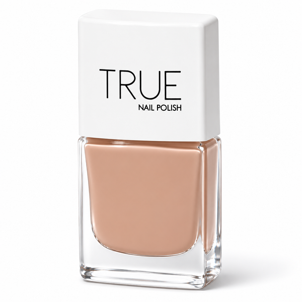 Bottle of Sentimental soft nude vegan nail polish by TRUE Nail Polish with a glossy gel-effect finish and long-lasting chip-resistant formula.