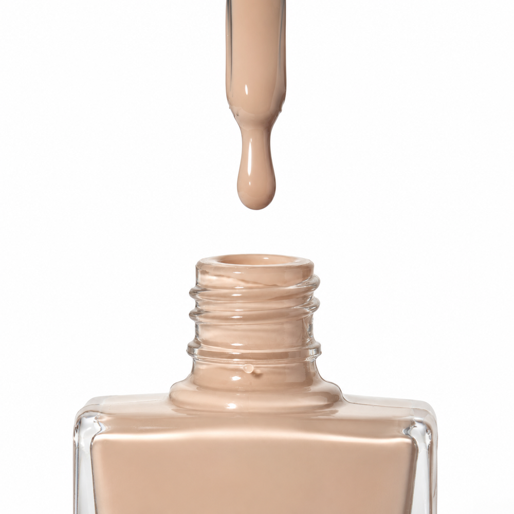 Bottle of Sentimental soft nude vegan nail polish by TRUE Nail Polish with a glossy gel-effect finish and long-lasting chip-resistant formula.