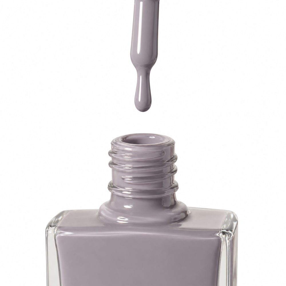 Bottle of Wisdom light grey vegan nail polish by TRUE Nail Polish with a glossy gel-effect finish and long-lasting chip-resistant formula.